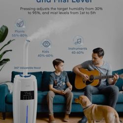 Humidifier for Large Room, 18L (4.8 Gallon) Top Fill Cool Mist Humidifiers, 1000ml/h Output with 3 Atomizers, 360° Rotating Mist Tube, Aut