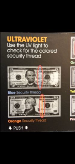 UV counterfeit bill detector (also called a currency authenticator or money checker)