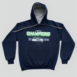 Seahawks 2014 NFC Champions navy blue NFL hoodie sweatshirt Size Medium