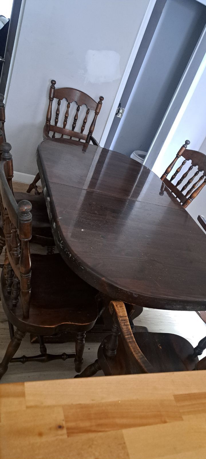 Real Wood Large Dining Table With 5 Chairs