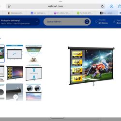 ZENY Projector Screen Manual Pull Down HD Screen 80" Black