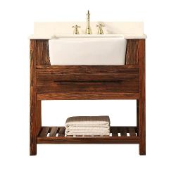 NEW IN BOX. Louise 36 in x 22 in x 35.7 in. Brown Bath Vanity. White Quartz Vanity Top, White Basin

