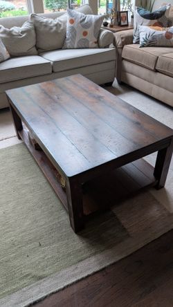 Rustic Solid Wood Coffee Table with Storage Shelf – Excellent Condition