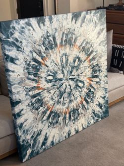 Large abstract 48 x 48 tie-dye or sunburst mandala pattern canvas textured wall art