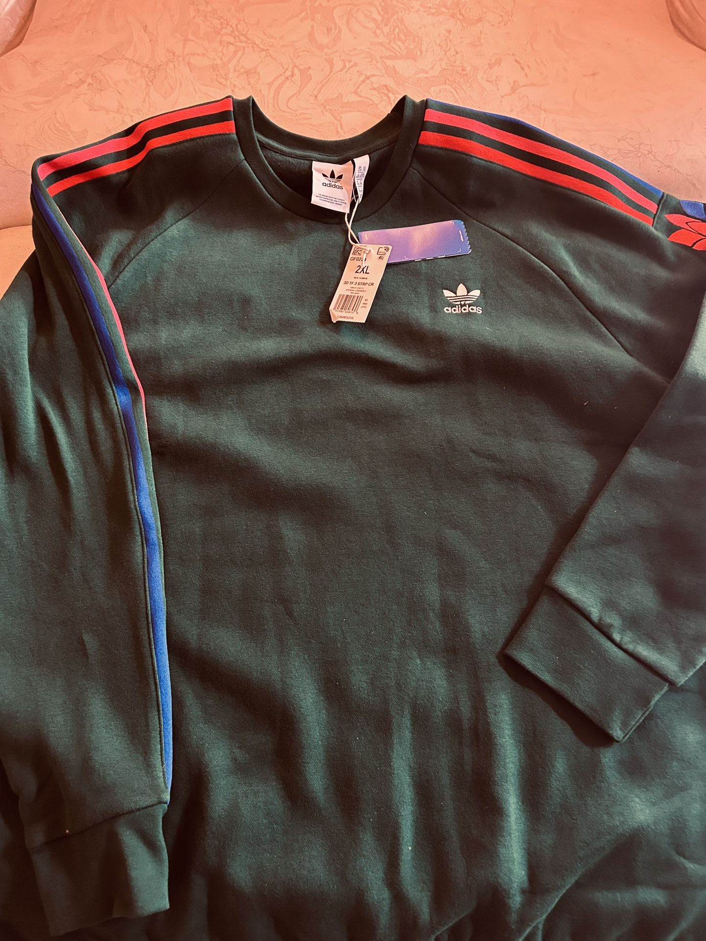ADIDAS GREEN MULTI COLOR STRIPS MEN’S SIZE XXL SWEATSHIRT NEW TAGS