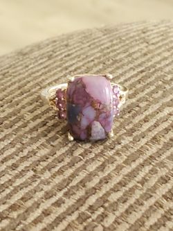 Purple turquoise stone silver stamped ring