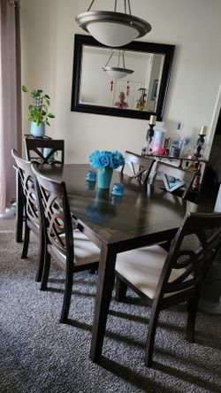 Dark Wood Dining Table with 6 Chairs