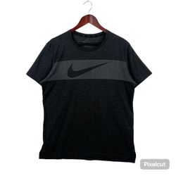 Nike Shirt Men Gray Stripe Swoosh Dri-Fit Polyester Tri Blend Crew Neck Sz LARGE 