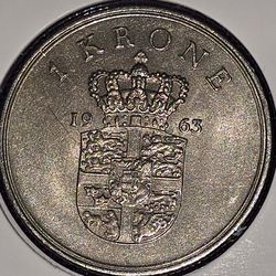 1963 Denmark 1 Krone Coin