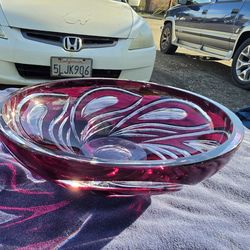 Stunning Cranberry Cut-to-Clear Crystal Bowl