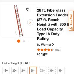 Werner 28 foot fiberglass extension ladder