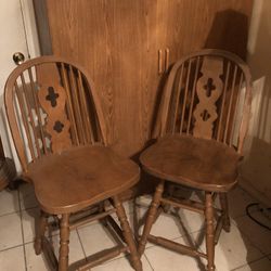 Vintage Wood Swivel Bar Height Stools