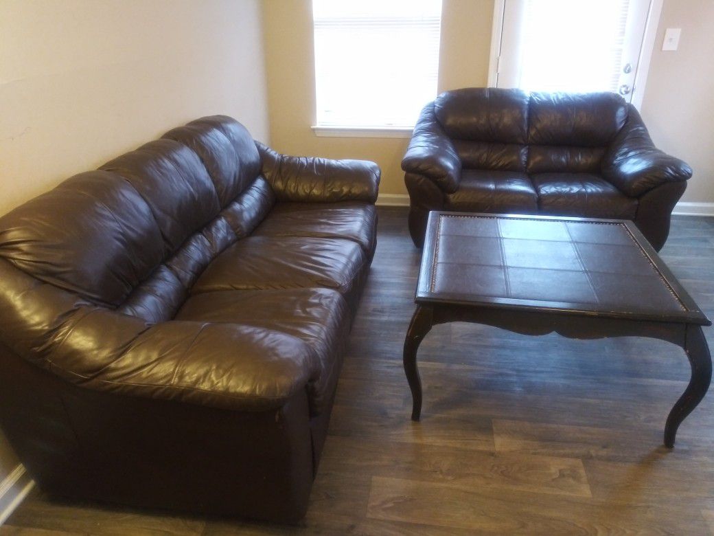 Leather Couch, Loveseat, and Coffee Table