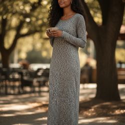 Laibl 38 Lei Gray V-Neck Long Sleeve Light Sweater Dress Size L