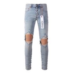 Light Blue Vintage Personality Fashion Ripped Jeans 9010
