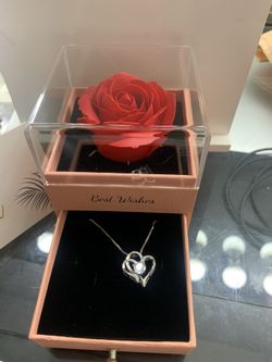 Box flower! Preserved flower +necklace Gift