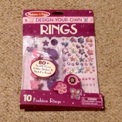 BRAND NEW IN PACKAGE MELISSA & DOUG DESIGN-YOUR-OWN RINGS GEM GLITTER PEARL CRAFT KIT JEWELRY 10 PIECE SET FOR AGES 4+