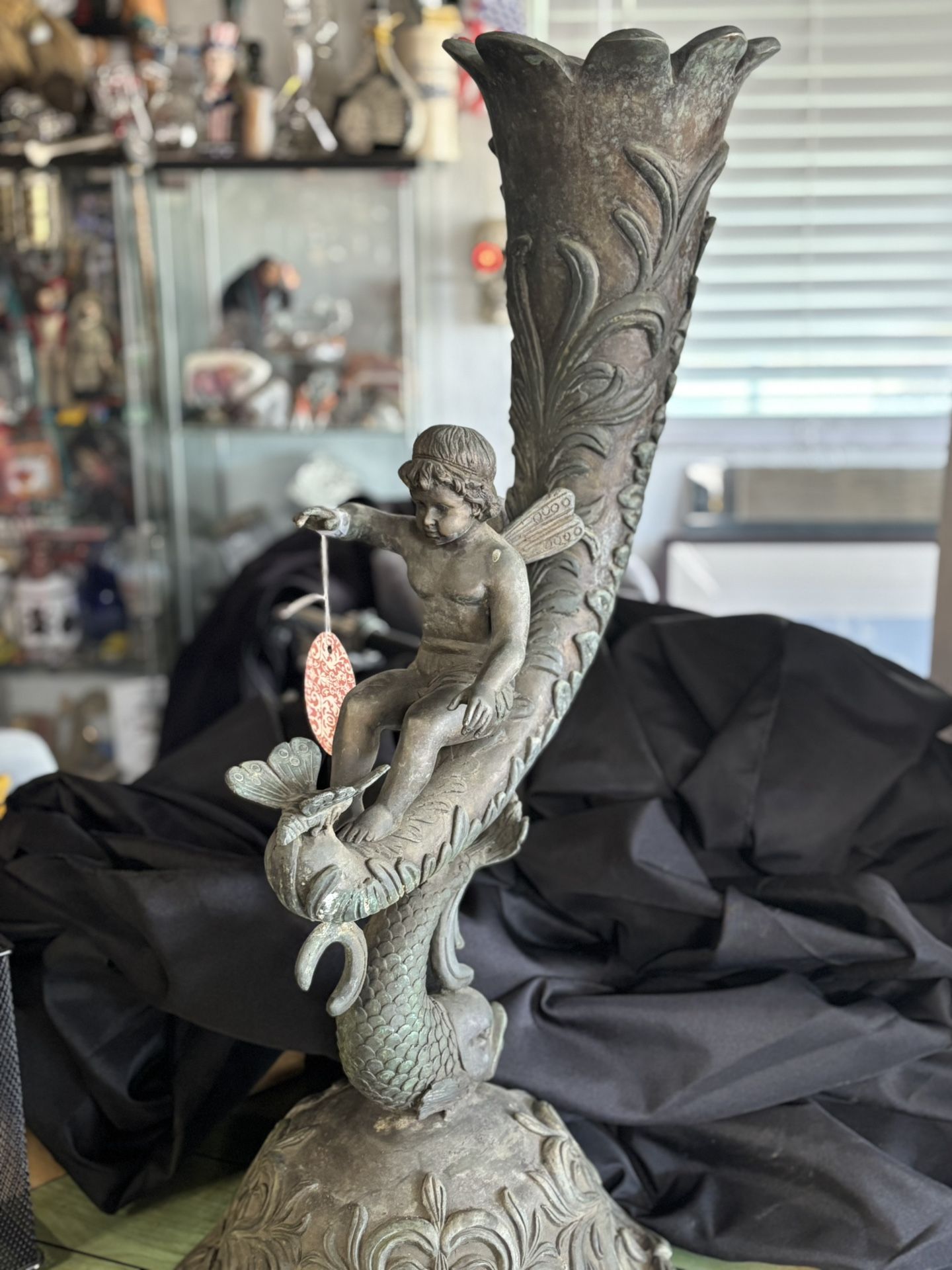 Bronze Statue Garden Fairy With Butterfly And Cornucopia