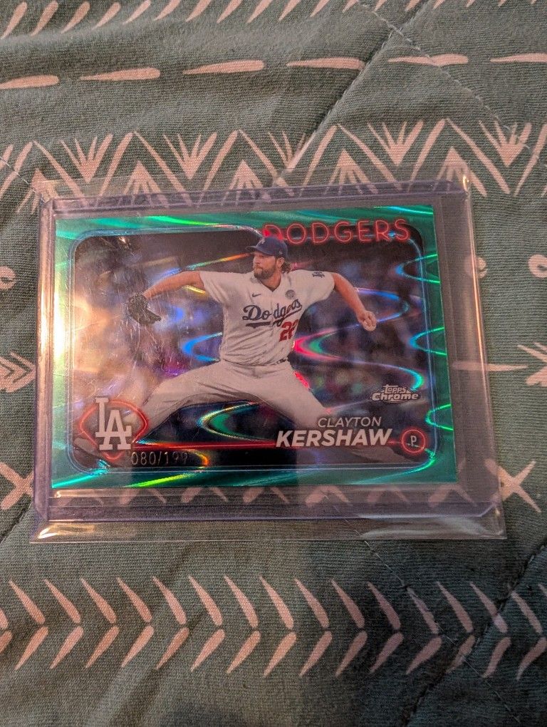 2024 Topps Chrome Aqua Ray Wave Refractor Clayton Kershaw #80/199