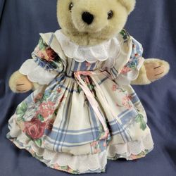 Plush Teddy Bear In A Dress w/stand, Home Decor, 14" Tall