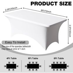 3 Pack 6FT Spandex Table Cloth - 72 x 30 Inch Rectangular Stretch Tablecloth, Wrinkle Resistant Scretch Table Cover for Wedding, Party, Banquet, Picni