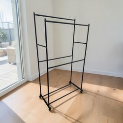 Large Two Tier Rolling Garment Clothes Storage Rack! Good condition! 18x42x76in