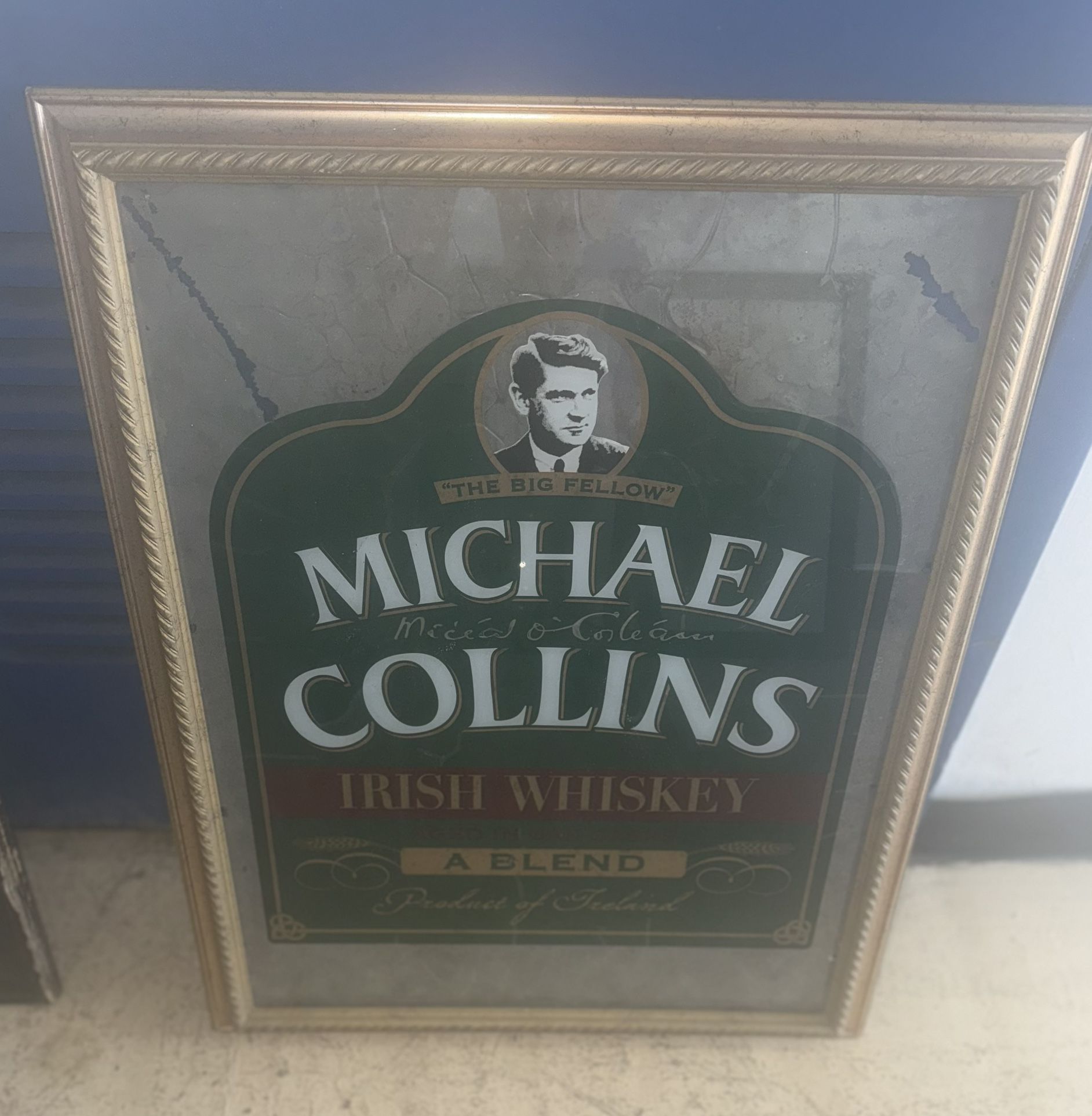 Framed mirror advertising Michael Collins Irish Whiskey