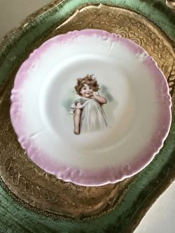 Victorian Pink Rim Portrait Plate Child Nursery Decor Cottagecore