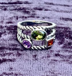 Vintage Silver Cable Stacking Gem Ring