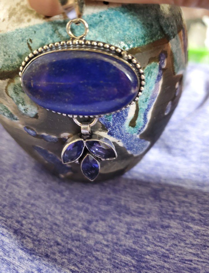 Silver Pendant With Lapis And Topaz