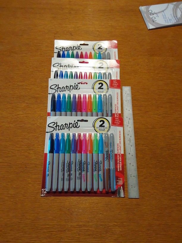 4 Unopened 12 CT With Neon & Metallic Sharpie Finepoint Markers