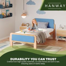 Twin Size Rustic Style Platform Bed w/Headboard & Footboard Solid Wood Panel Bed Mattress Foundation for Kids