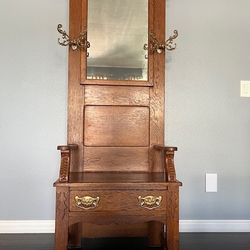 Antique Oak Hall Tree
