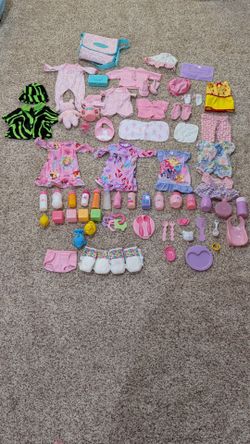Baby doll clothing, feeding stuff and toys
