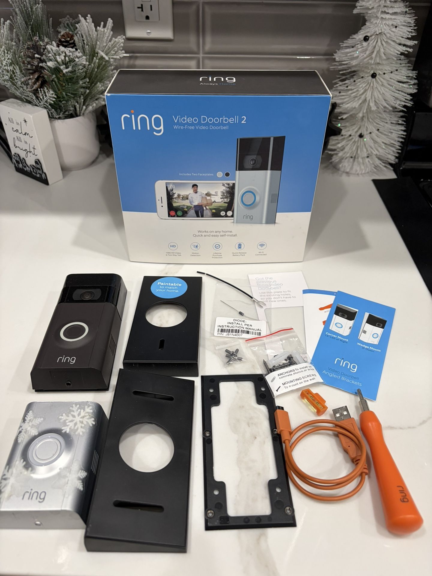 Ring Video Doorbell Camera 2 Wire Free With Accessories