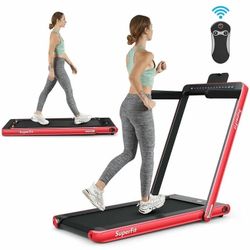 2 In 1 Folding Treadmill Dual Display With Bluetooth Speaker-Red SP37148RE