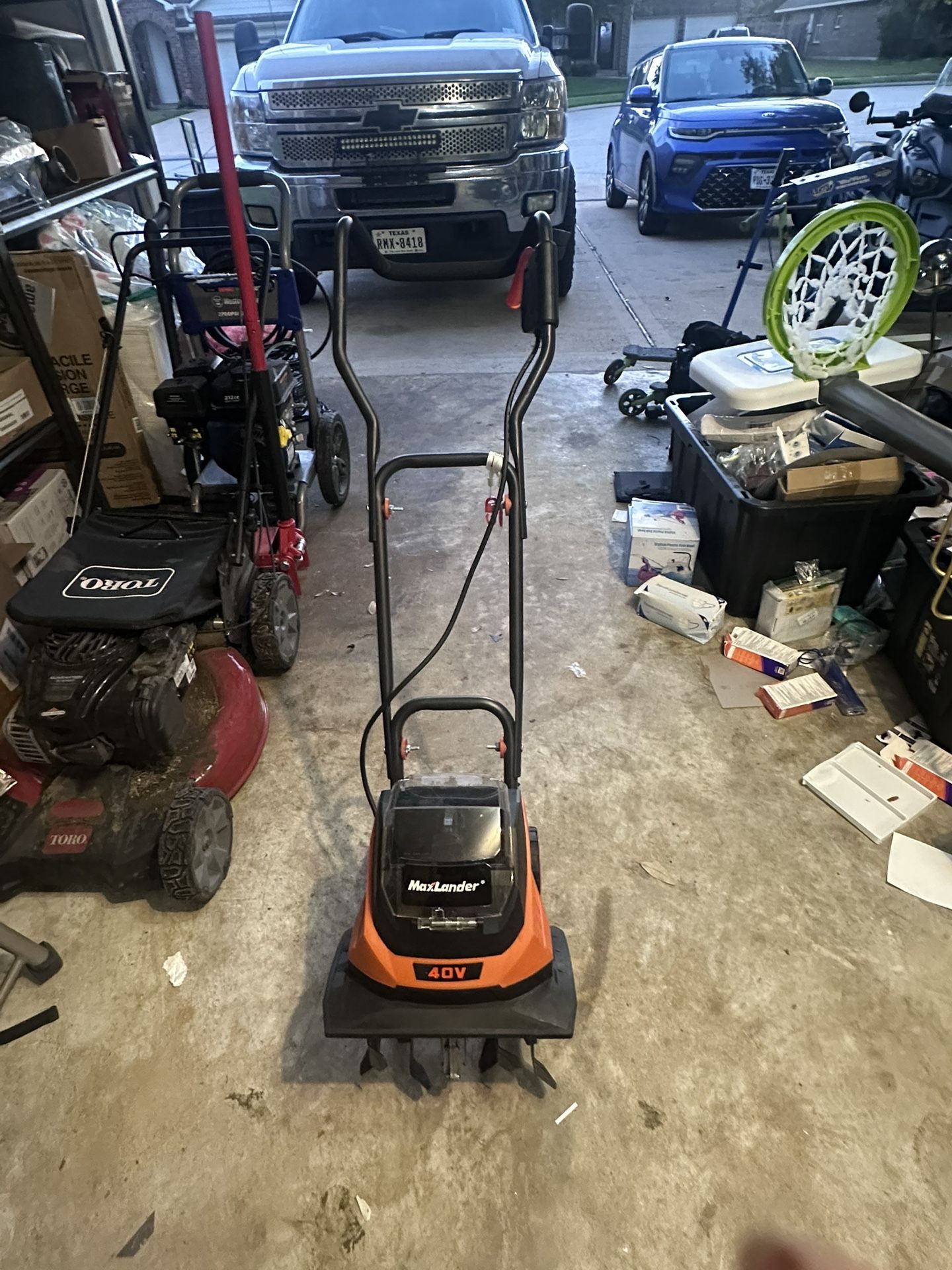MAXLANDER Cordless Tiller Cultivator, 40V 12-Inch Brushless Battery Powered Garden Tiller with 4 Steel Tines, Powerful 280 RMP Rototiller, 2x4.0Ah Bat