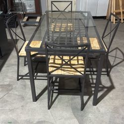 glass-top metal dining table set