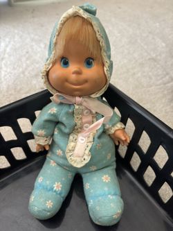 Vintage blue Baby Beans Doll 1970 Mattel talks