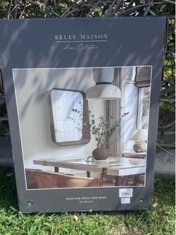 NEW Belle Maison Solid Oak Wall Mirror 20”x28” – Sealed – Modern Oak