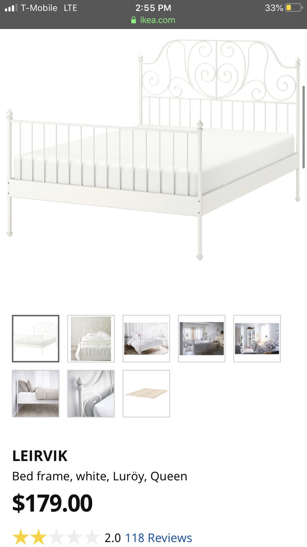 White IKEA bed frame (queen)
