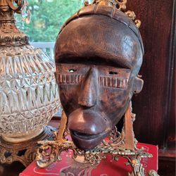 Authentic Cote D'Ivoire Vintage Carved Wood West African Tribal Mask 