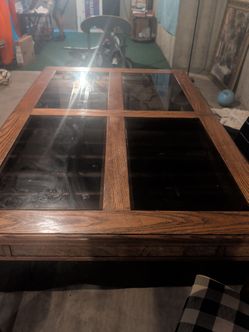 Wood and Glass Panel Dinning Table 170" W x 110" D