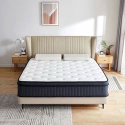 King Size  Hybrid Mattress White and Navy