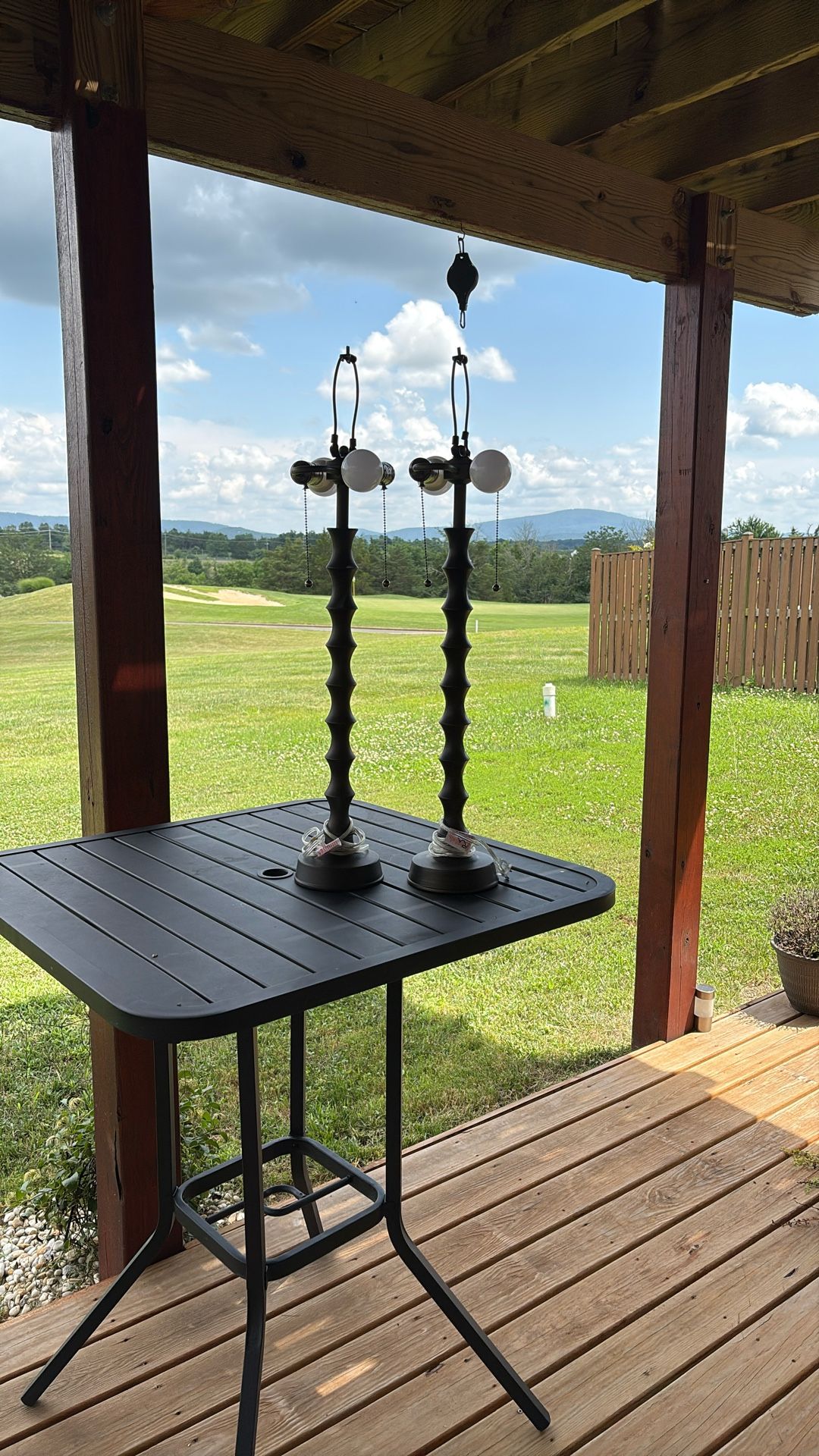 2 Candlestick Lamps With Dual Bulbs And Pool String, Brown,in
