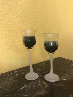 2 glass candles 7 inch and 61/2 inch tall