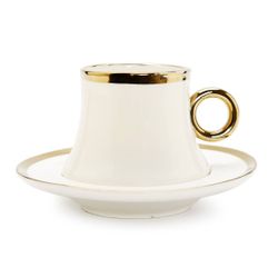 White Coffee Mug with Saucer Gold Handle 14oz