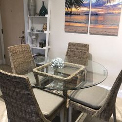 Wicker Indoor Dining Table and Storage Bench