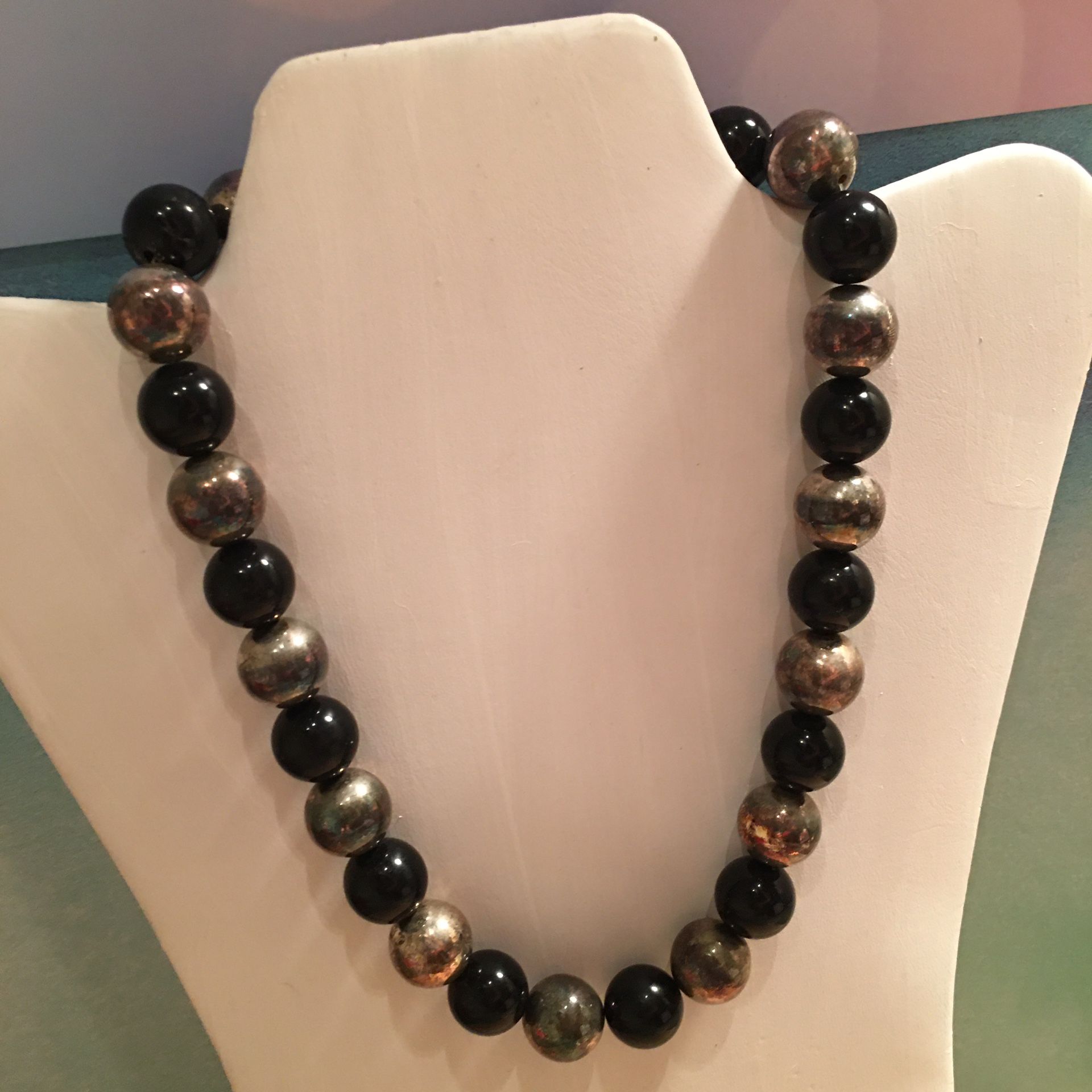 Vintage Gold & Black Toned Beaded Necklace