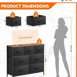 😀 Dresser for Bedroom with 7 Drawers, Chest of Drawers, Storage Drawers Organizer Unit, Black Wide Fabric Dresser with Fabric Bins for Closet